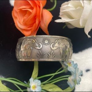 Silver Cuff Bracelet w/Elephant Accents